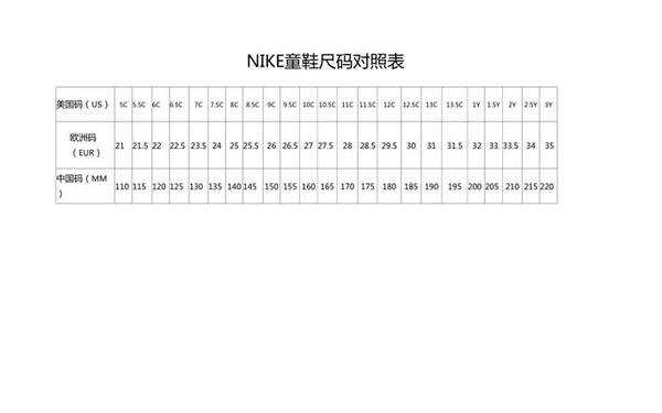 nike鞋码表—nike鞋子尺码对照表