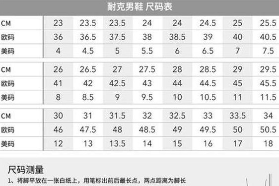 nike的尺码对照表、nike官网鞋码对照表